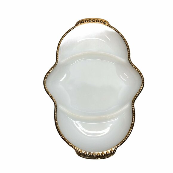 Anchor Hocking Fire King Milk Glass Relish Dish Divided Tray Gold Trim 11"x8" - Picture 6 of 11